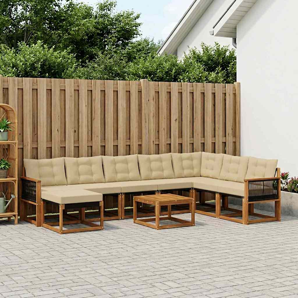 vidaXL Set de canapele de exterior cu pernă 9 pcs Natural și Bej