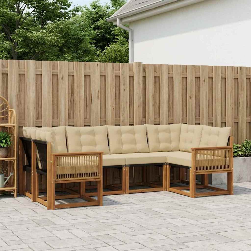 Udendørs sofagruppe i akacietræ - modulært hjørnesæt, naturlig/beige (6 pladser)
