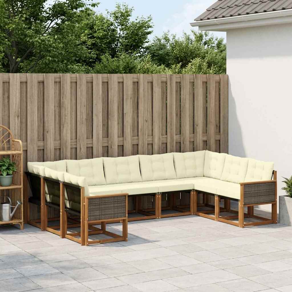 Zunanja garnitura za sedenje z blazino 9 pcs Naravna in smetana