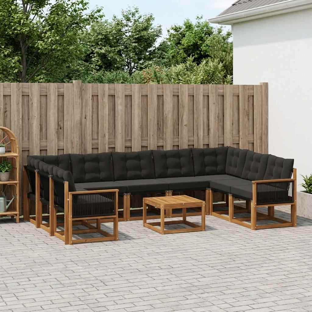 vidaXL Udendørs sofagruppe 10 stk. Naturfarvet og sort 59 x 59 x 37 cm
