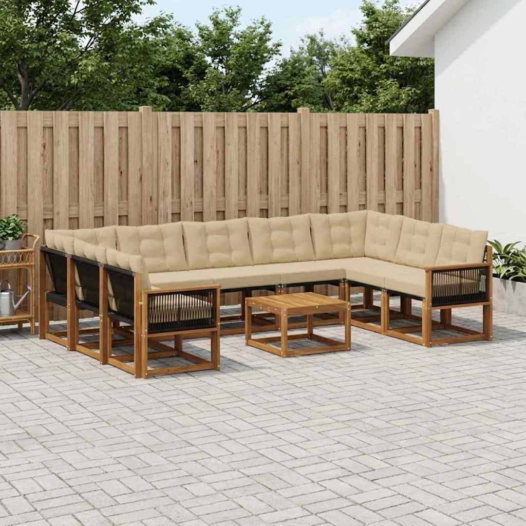 Udendørs sofagruppe i massivt akacietræ - 10 dele, naturlig/beige