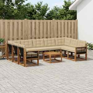 Zunanja garnitura za sedenje z blazino 10 pcs Naravna in bež