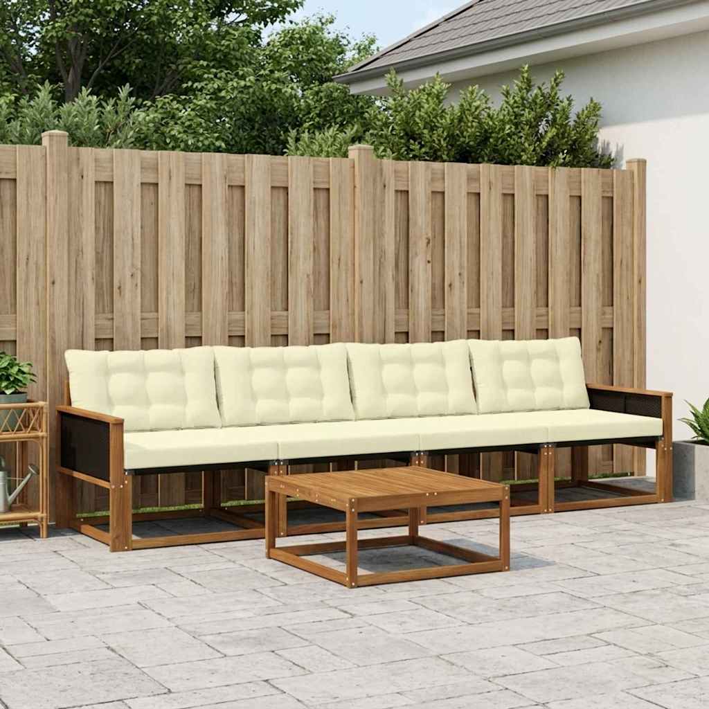 vidaXL Set de canapele de exterior cu pernă 5 pcs Natural și Crem