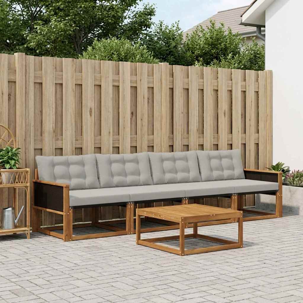 vidaXL Set de canapele de exterior 5 pcs Natural și gri deschis