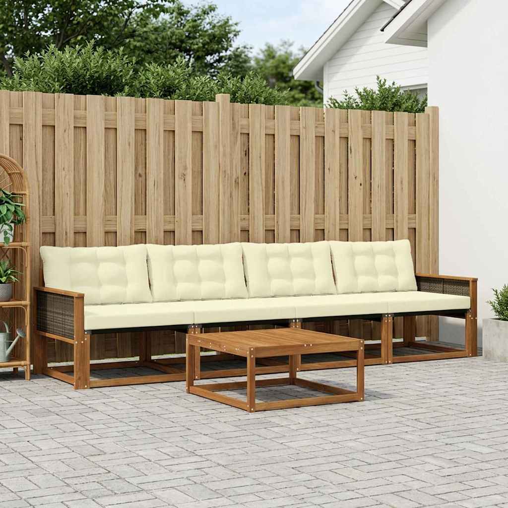 vidaXL Set de canapele de exterior cu pernă 5 pcs Natural și Crem