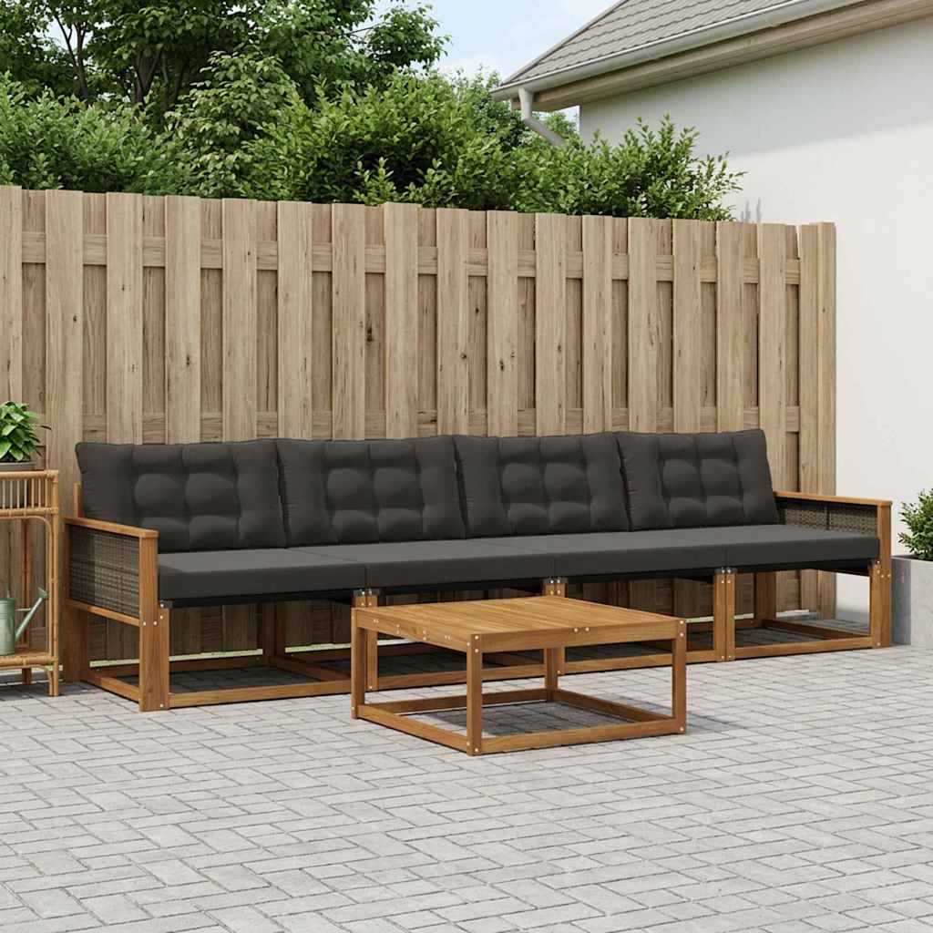 vidaXL Set de canapele de exterior cu pernă 5 pcs Natural și Negru