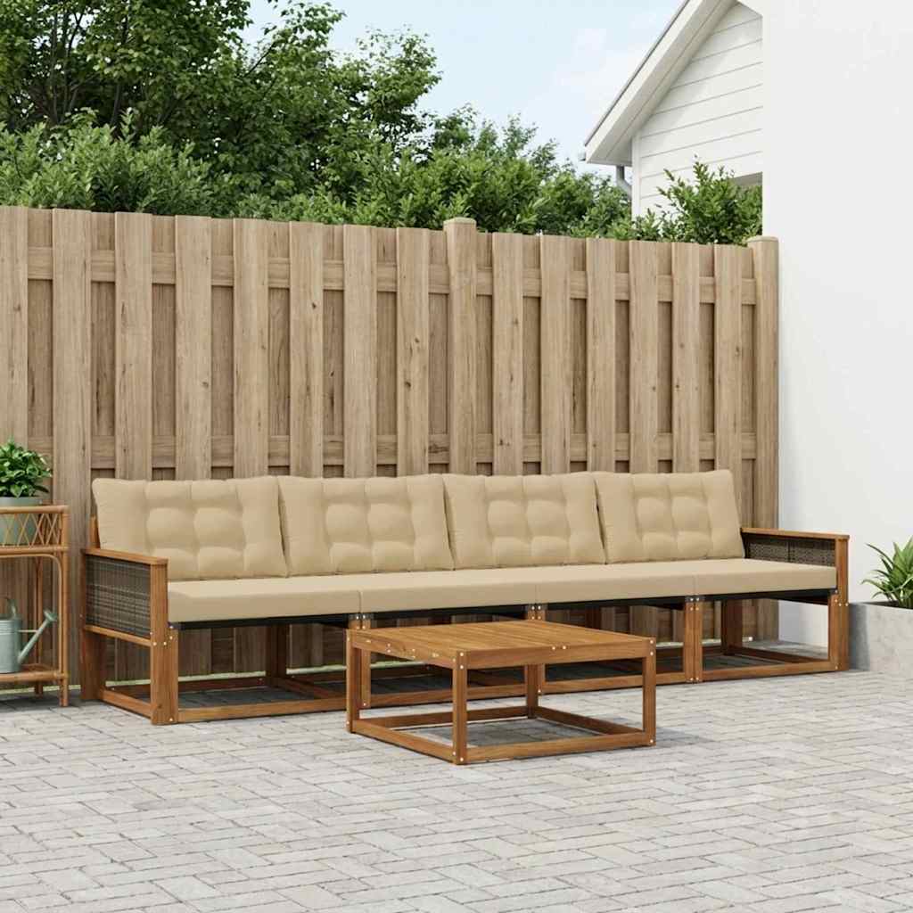 vidaXL Set de canapele de exterior cu pernă 5 pcs Natural și Bej