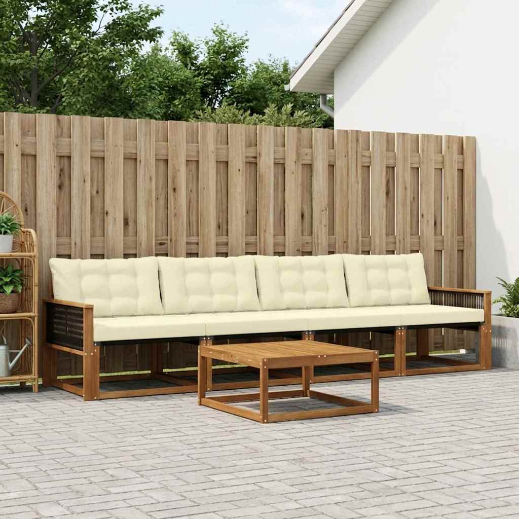 vidaXL Set de canapele de exterior cu pernă 5 pcs Natural și Crem