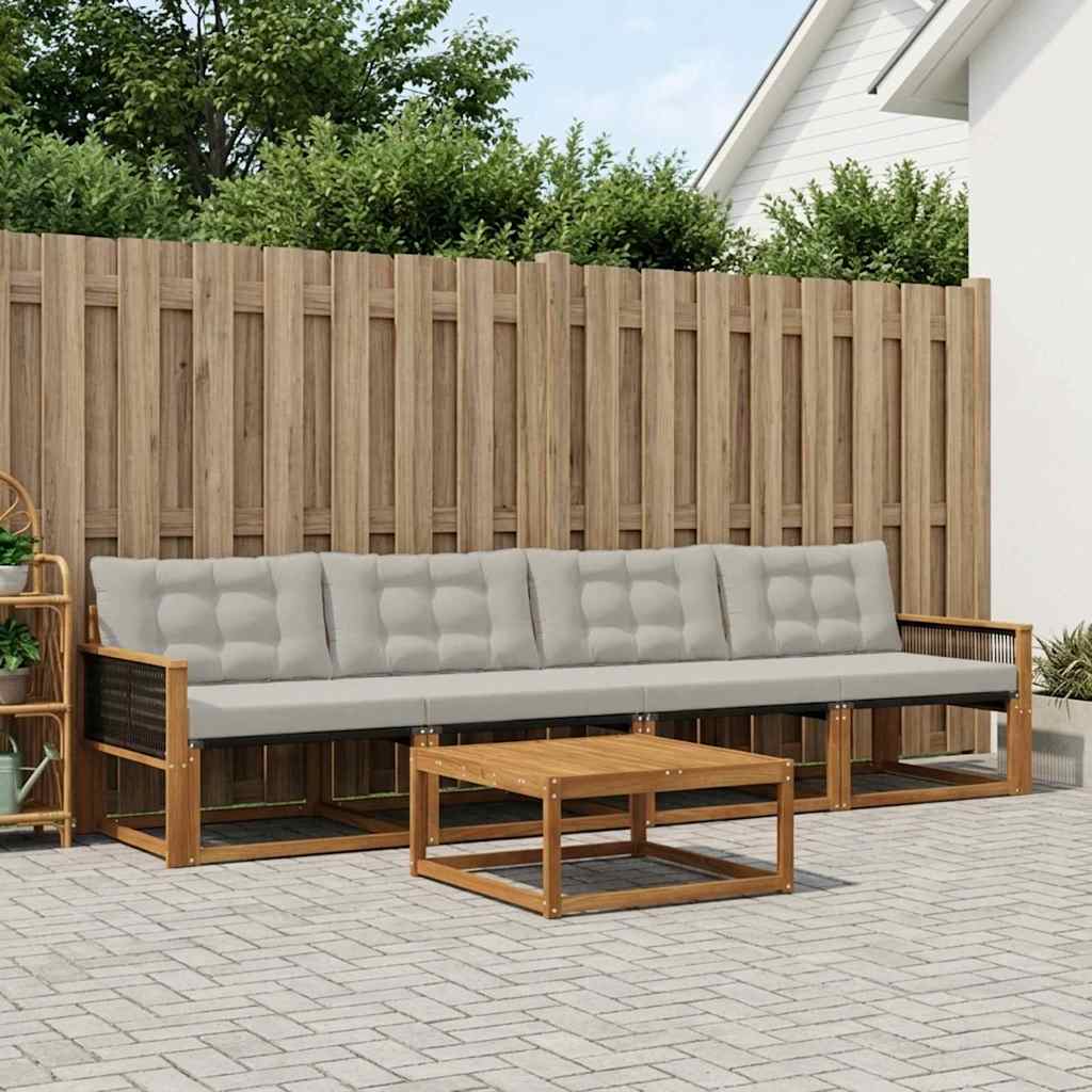 vidaXL Set de canapele de exterior 5 pcs Natural și gri deschis