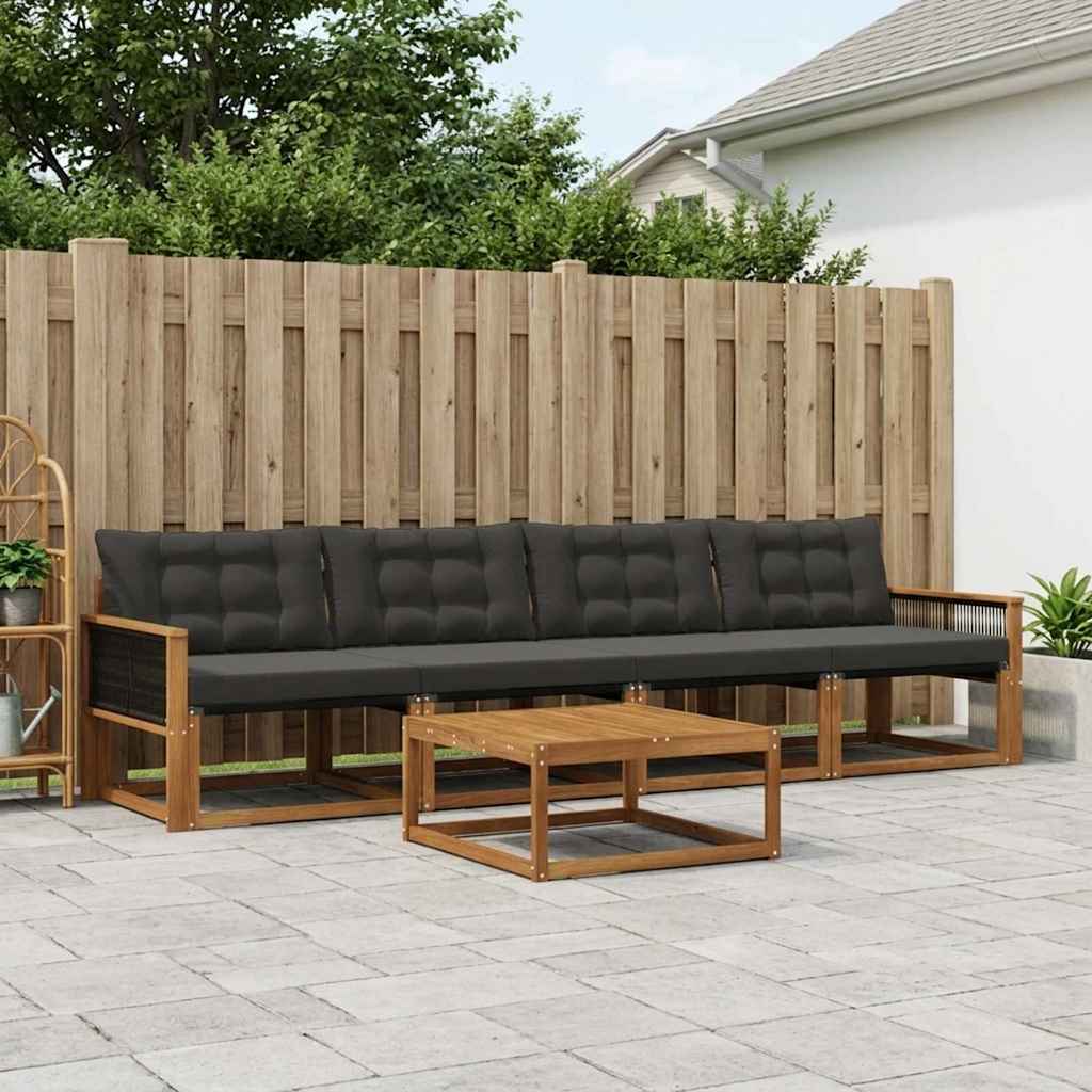 vidaXL Set de canapele de exterior cu pernă 5 pcs Natural și Negru