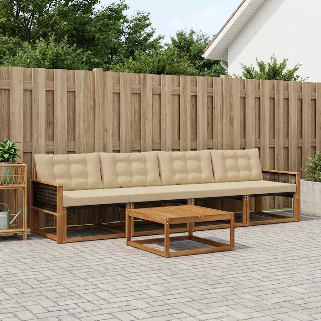 vidaXL Set de canapele de exterior cu pernă 5 pcs Natural și Bej