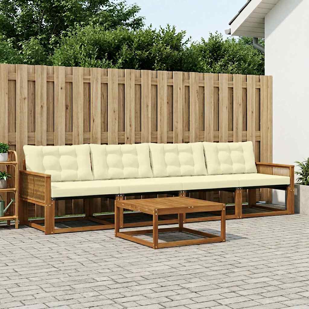 vidaXL Set de canapele de exterior cu pernă 5 pcs Natural și Crem