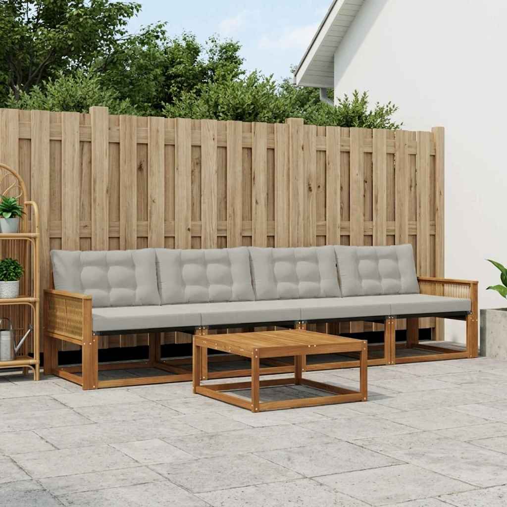 vidaXL Set de canapele de exterior 5 pcs Natural și gri deschis