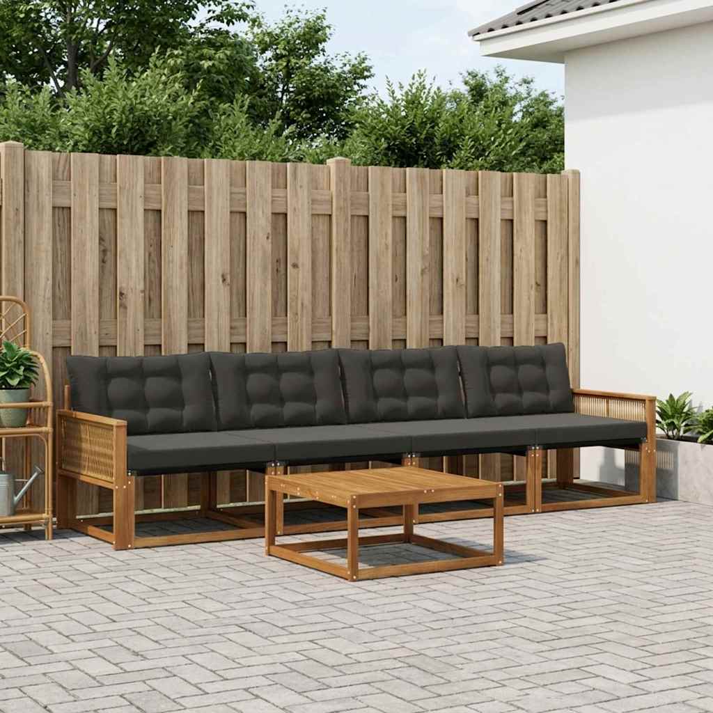 vidaXL Set de canapele de exterior cu pernă 5 pcs Natural și Negru