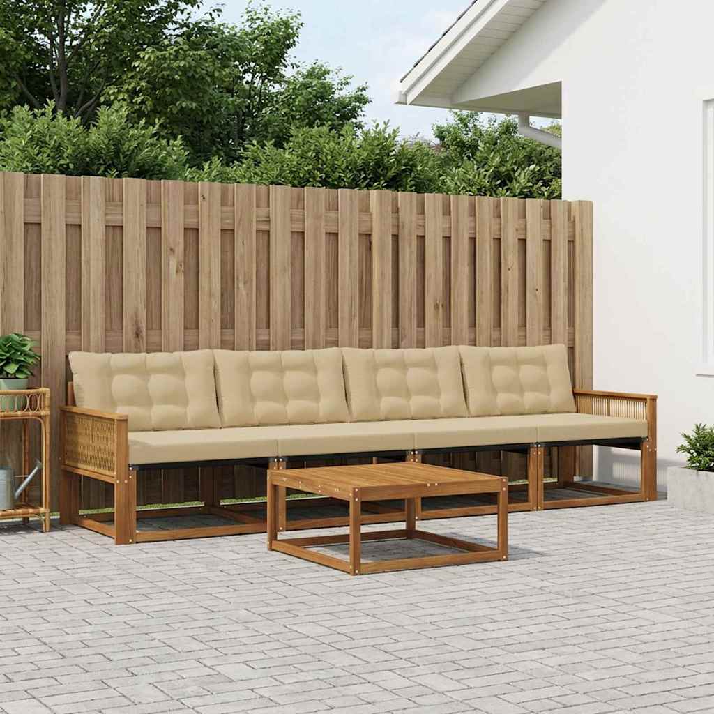 vidaXL Set de canapele de exterior cu pernă 5 pcs Natural și Bej