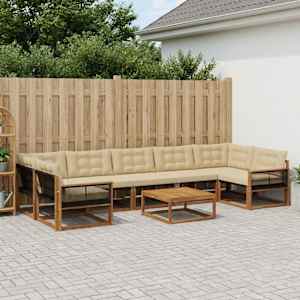 Zunanja garnitura za sedenje z blazino 8 pcs Naravna in bež