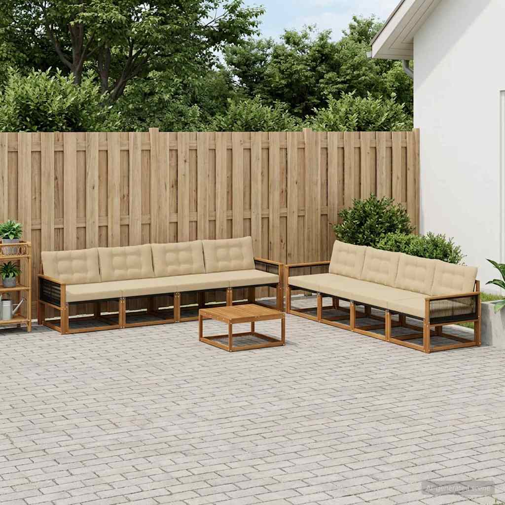 Zunanja garnitura za sedenje z blazino 9 pcs Naravna in bež