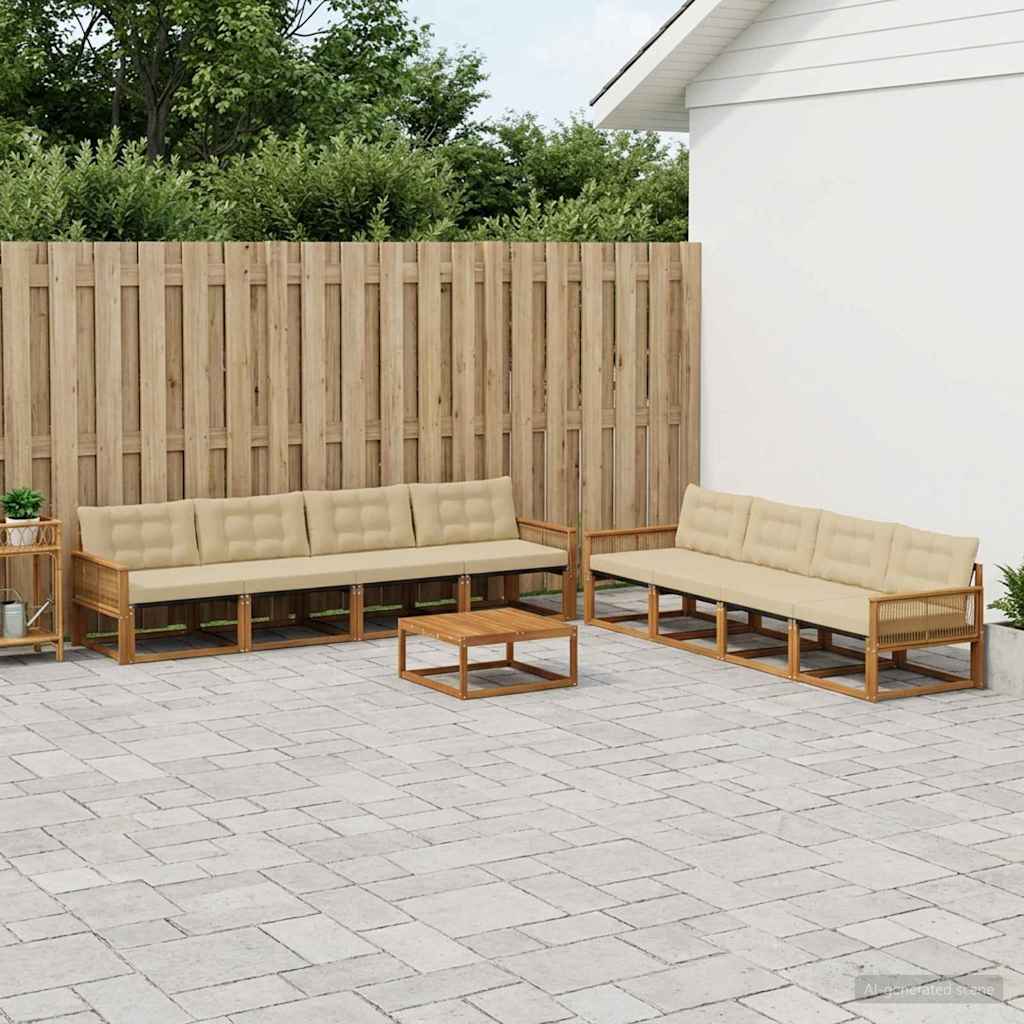 Zunanja garnitura za sedenje z blazino 9 pcs Naravna in bež