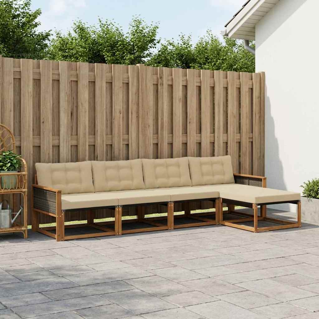 vidaXL Buiten bankenset 5 st 5-zits Natuurlijk en Beige
