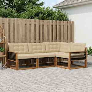 Zunanja garnitura za sedenje z blazino 4 pcs Naravna in bež