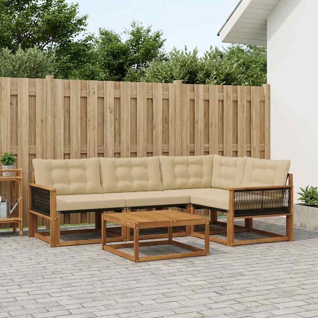 Udendørs sofagruppe i akacietræ med beige puder - 5 dele