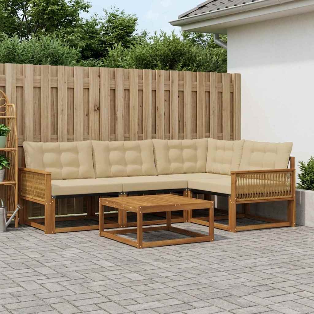 Udendørs sofagruppe i akacietræ med textilene puder - 5 dele, naturlig/beige