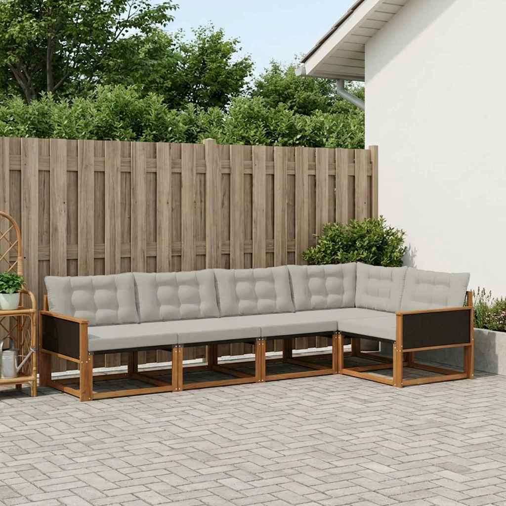 vidaXL Buiten bankenset 5 st 5-zits Naturel en lichtgrijs