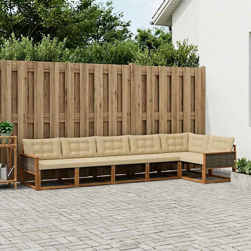 vidaXL Buiten bankenset 6 st 6-zits Natuurlijk en Beige Bruin