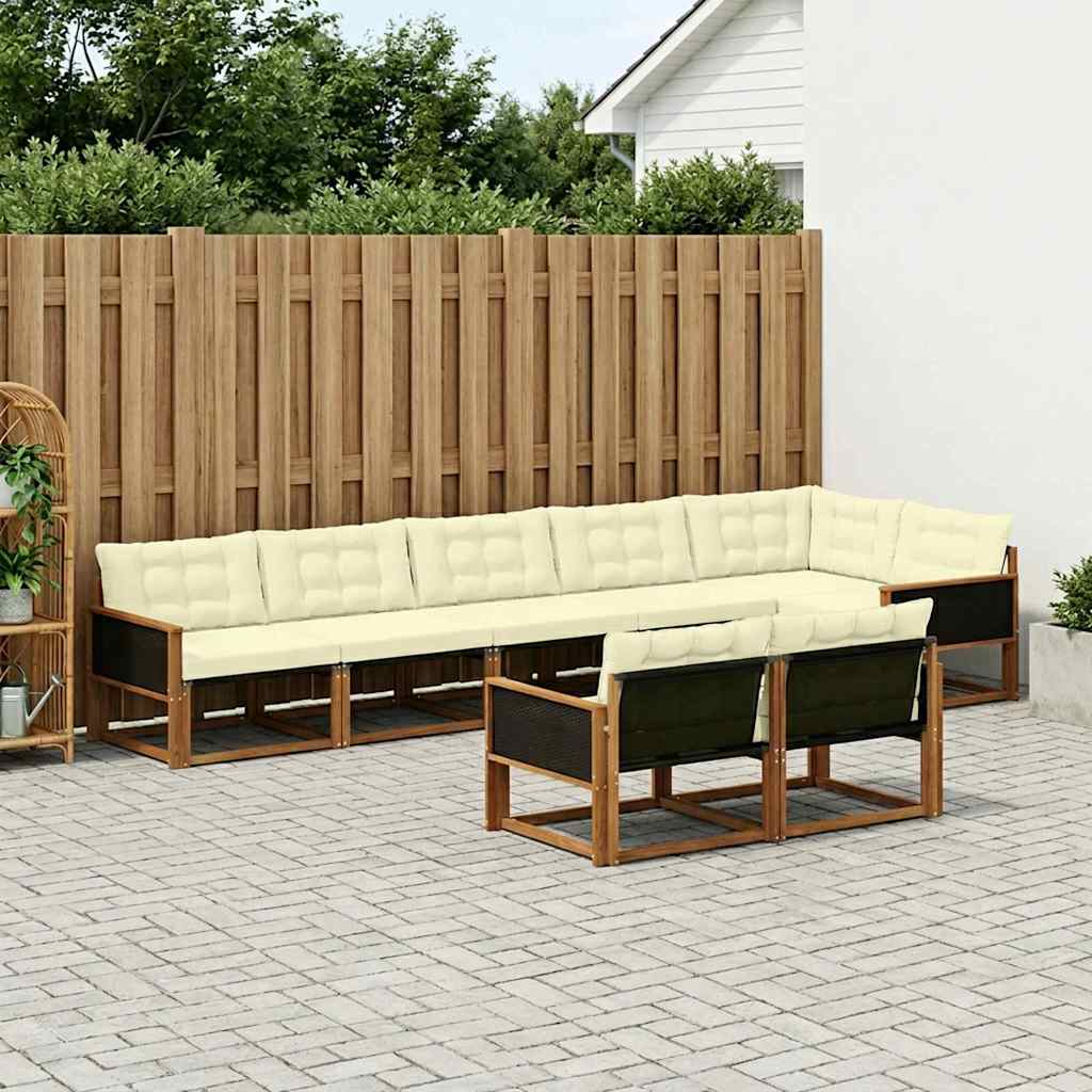 vidaXL Set de canapele de exterior cu pernă 8 pcs Natural și Crem