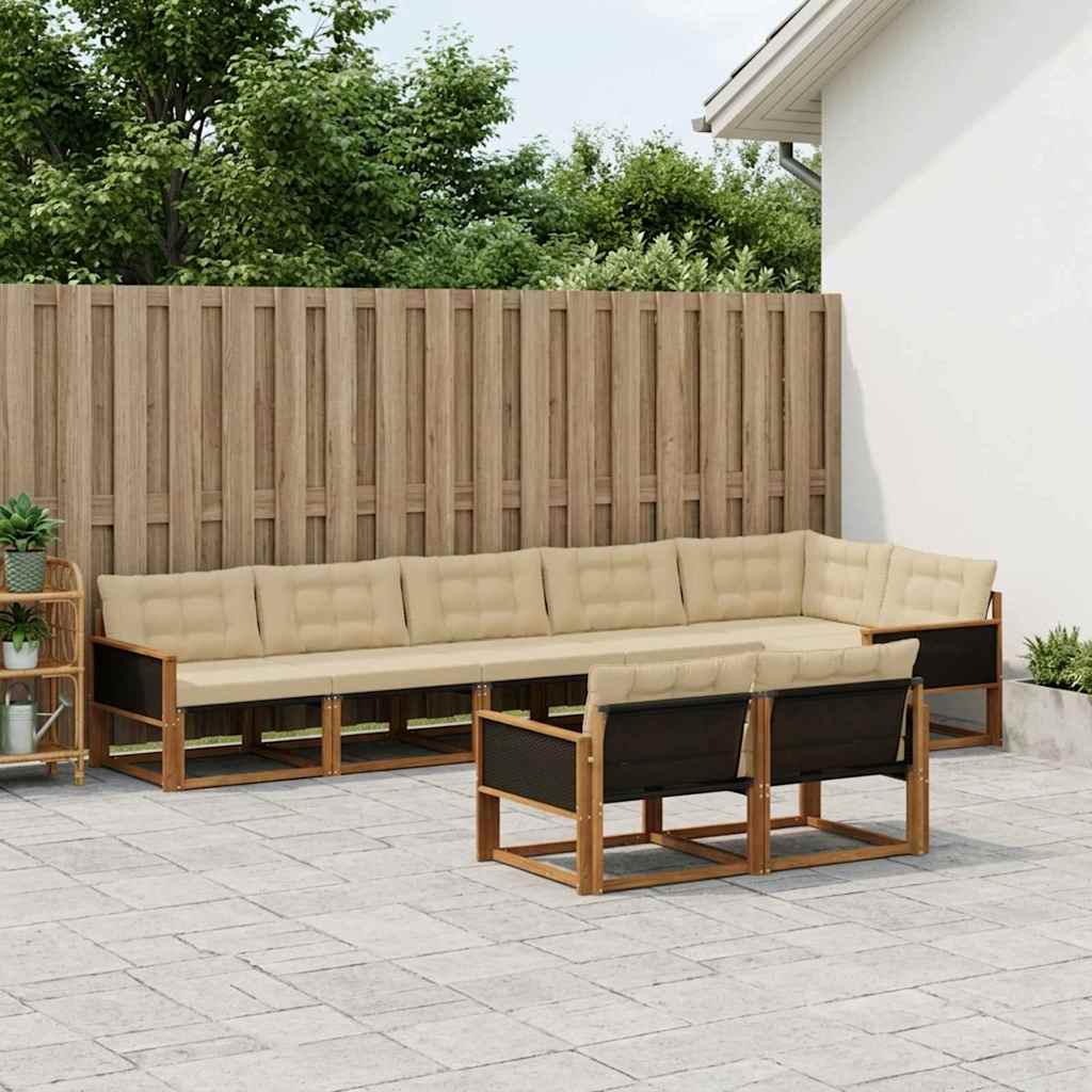 vidaXL Set de canapele de exterior cu pernă 8 pcs Natural și Bej
