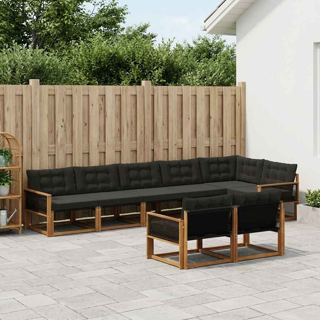 vidaXL Set de canapele de exterior cu pernă 8 pcs Natural și Negru