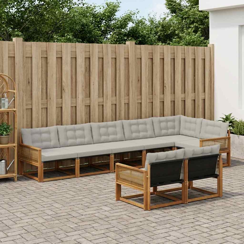 vidaXL Set de canapele de exterior 8 pcs Natural și gri deschis