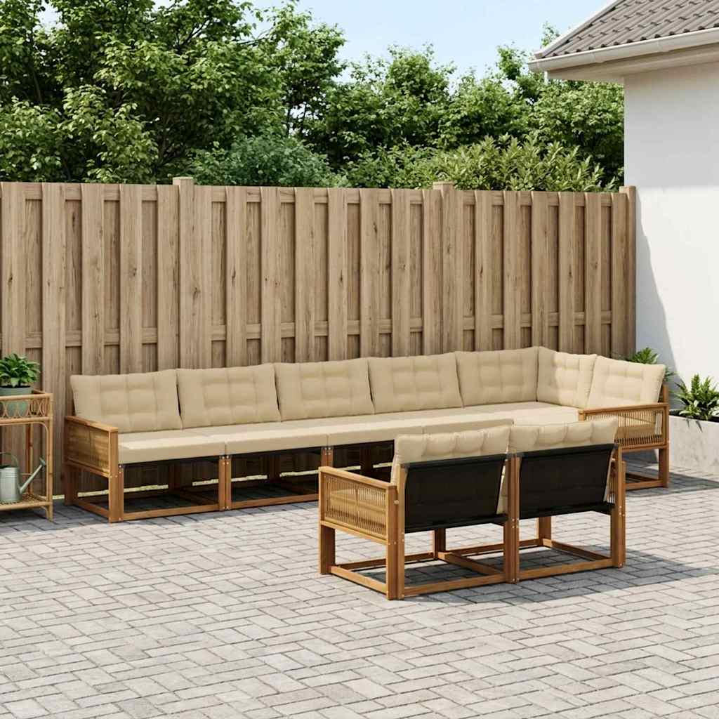 vidaXL Set de canapele de exterior cu pernă 8 pcs Natural și Bej