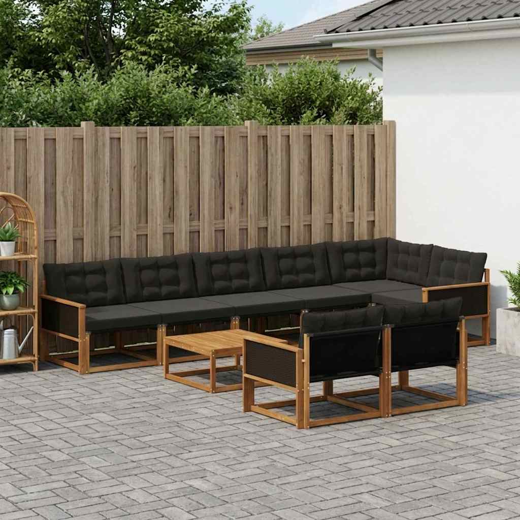 vidaXL Set de canapele de exterior cu pernă 9 pcs Natural și Negru