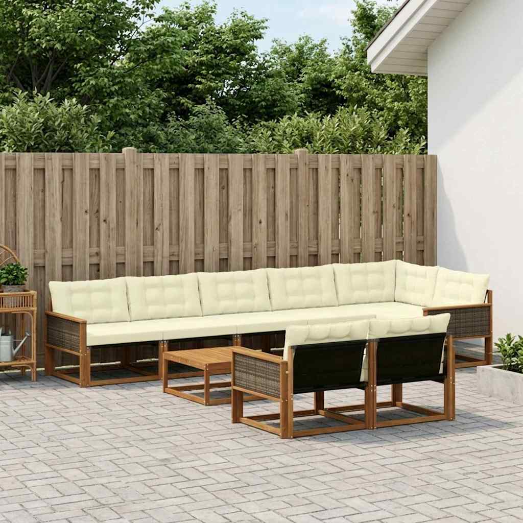 vidaXL Set de canapele de exterior cu pernă 9 pcs Natural și Crem