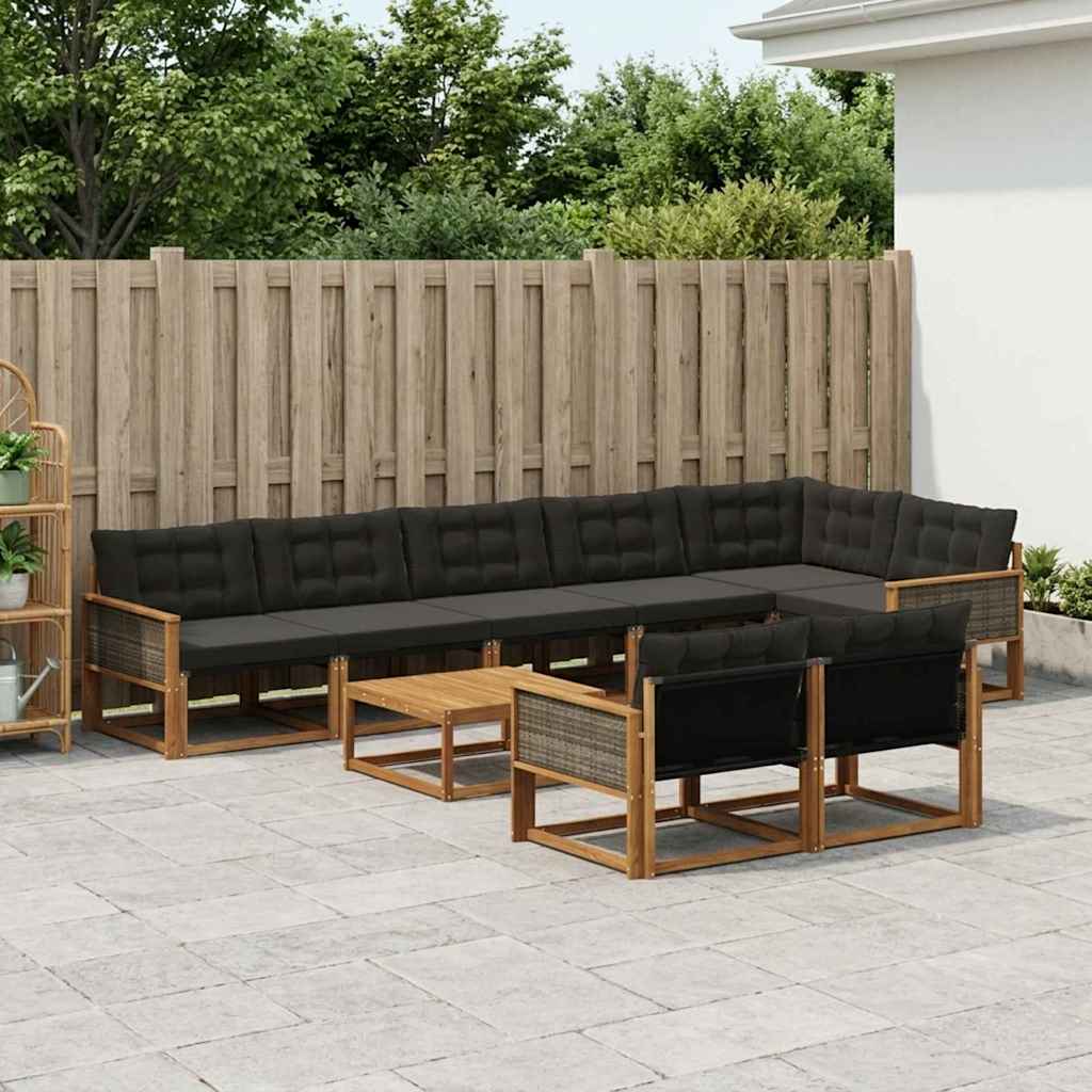 vidaXL Set de canapele de exterior cu pernă 9 pcs Natural și Negru