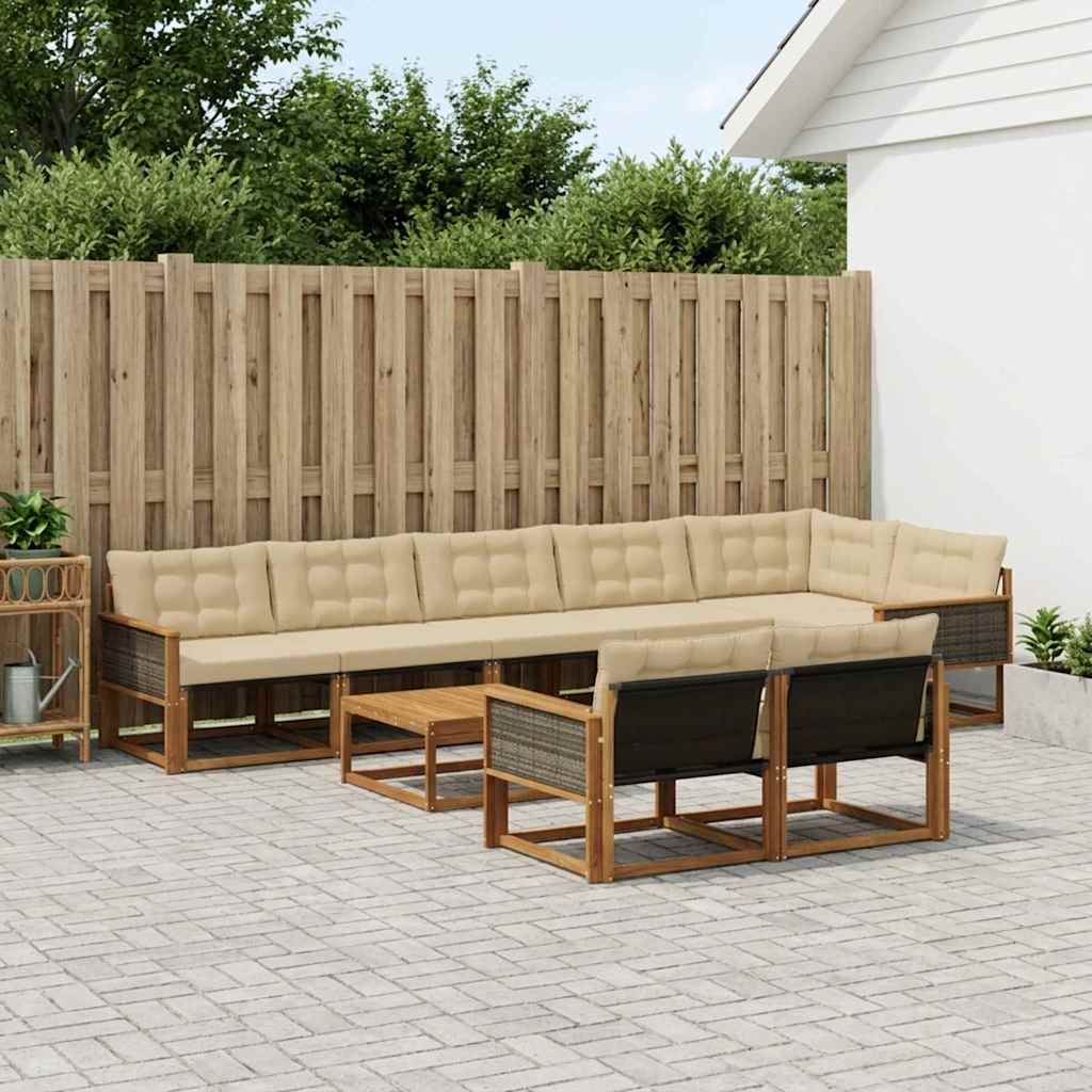 vidaXL Set de canapele de exterior cu pernă 9 pcs Natural și Bej