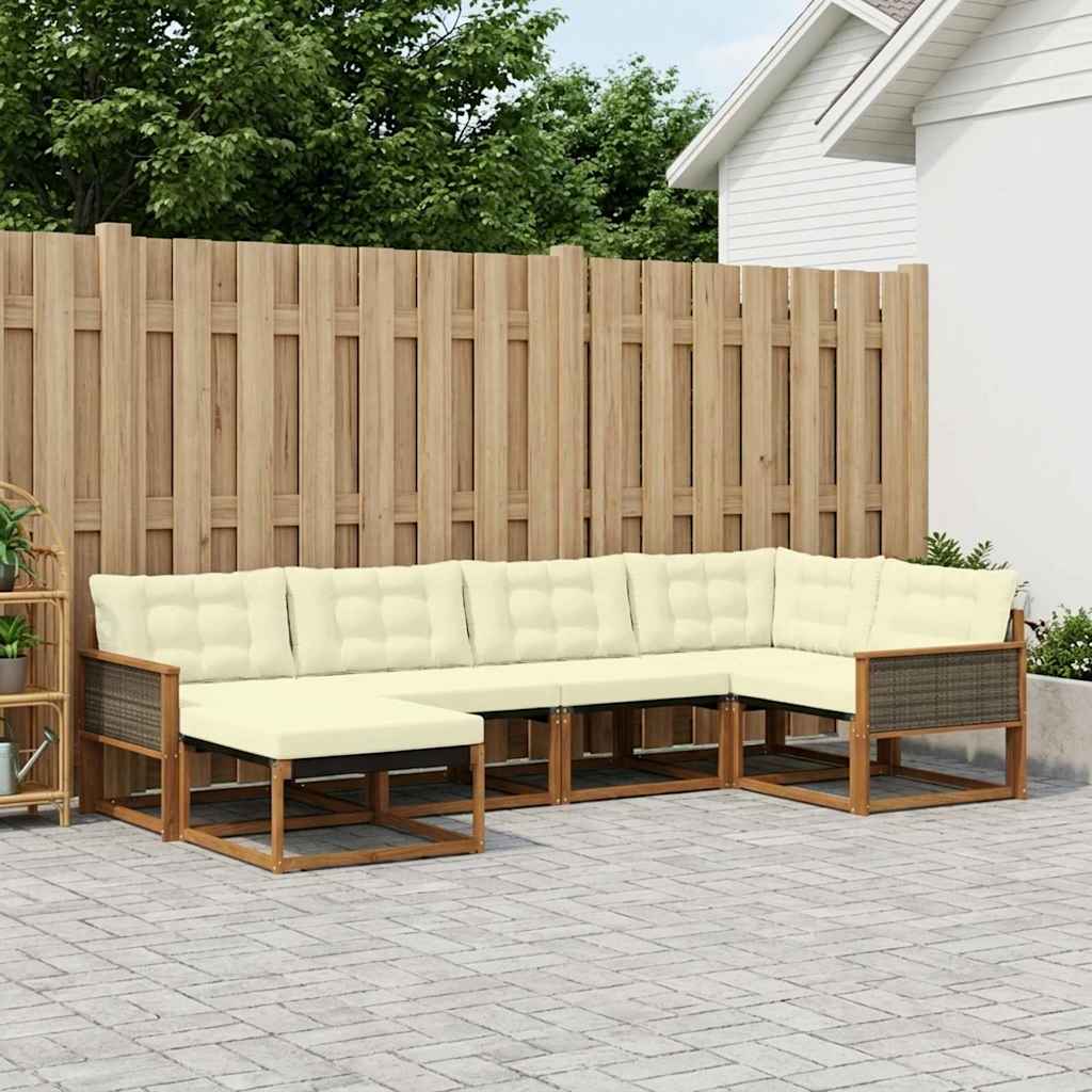 vidaXL Set de canapele de exterior cu pernă 6 pcs Natural și Crem
