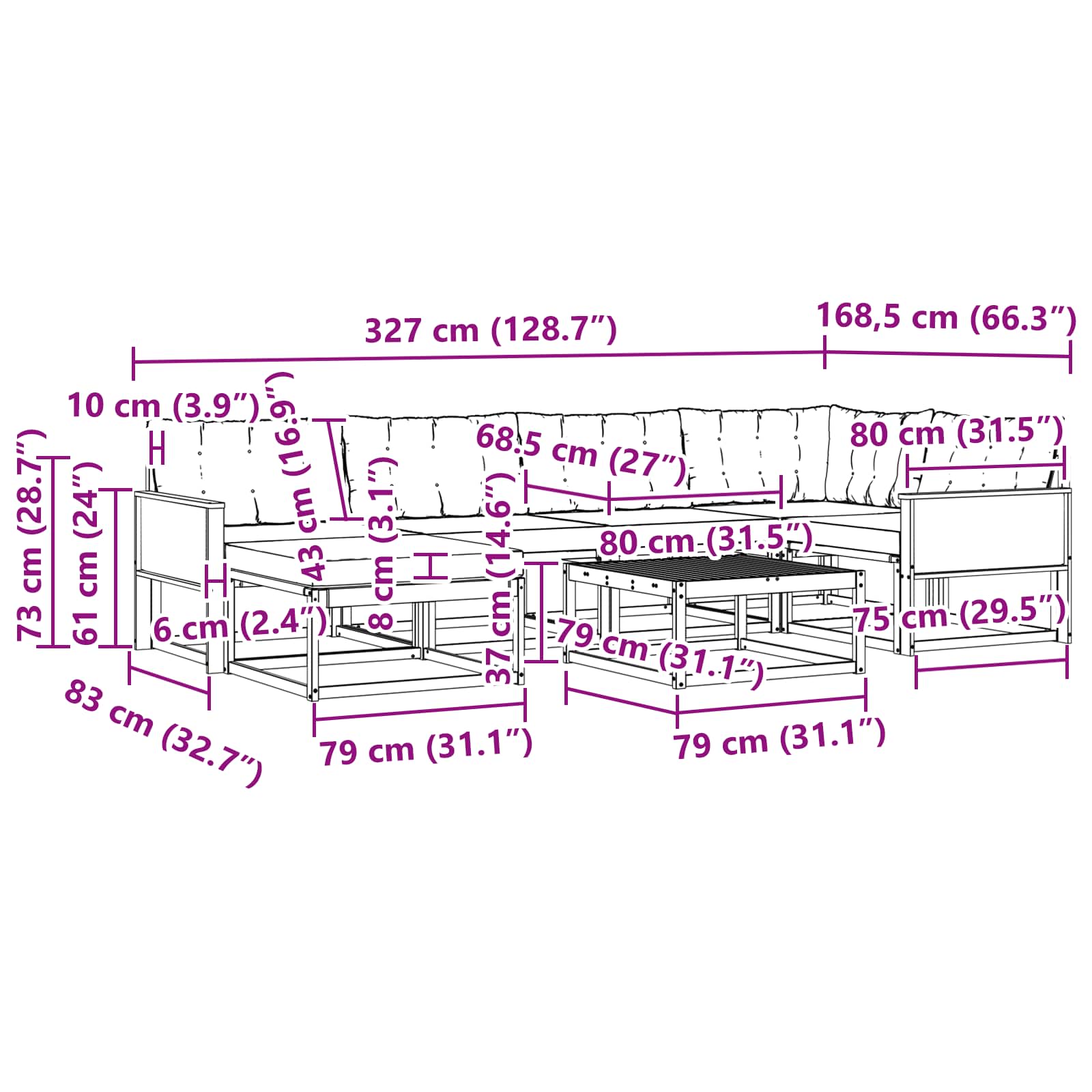 Buiten bankenset 7 pcs Naturel en lichtgrijs Massief Acaciahout image 10