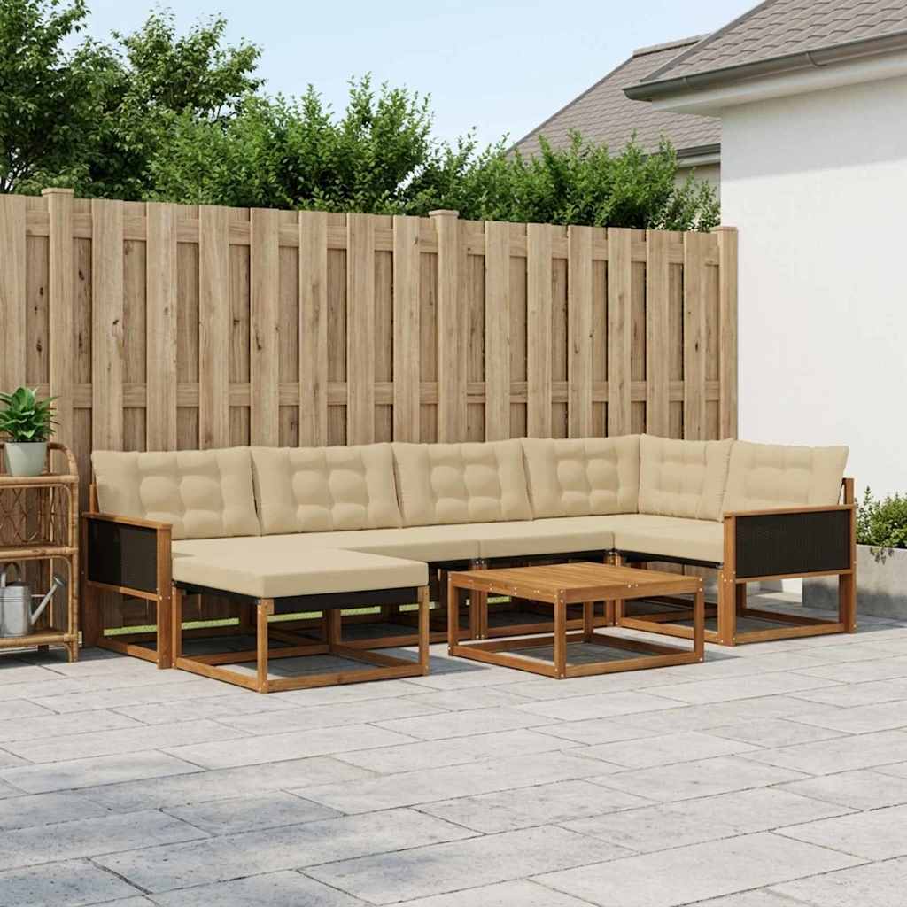 vidaXL Set de canapele de exterior cu pernă 7 pcs Natural și Bej