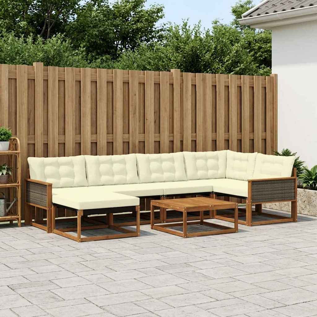 vidaXL Set de canapele de exterior cu pernă 7 pcs Natural și Crem
