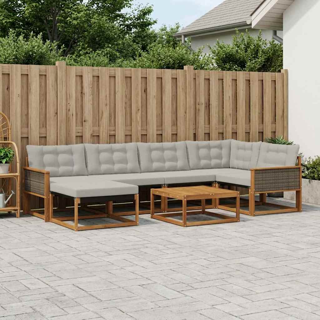 vidaXL Set de canapele de exterior 7 pcs Natural și gri deschis