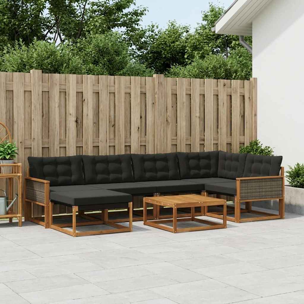 vidaXL Set de canapele de exterior cu pernă 7 pcs Natural și Negru