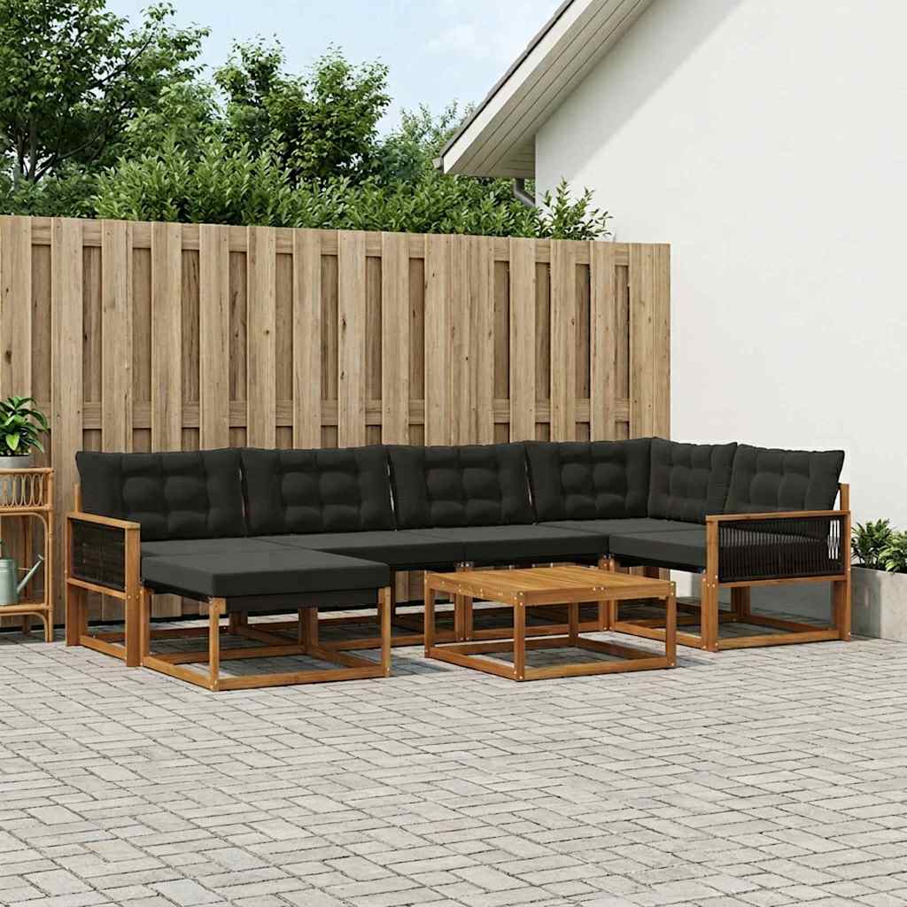 vidaXL Set de canapele de exterior cu pernă 7 pcs Natural și Negru
