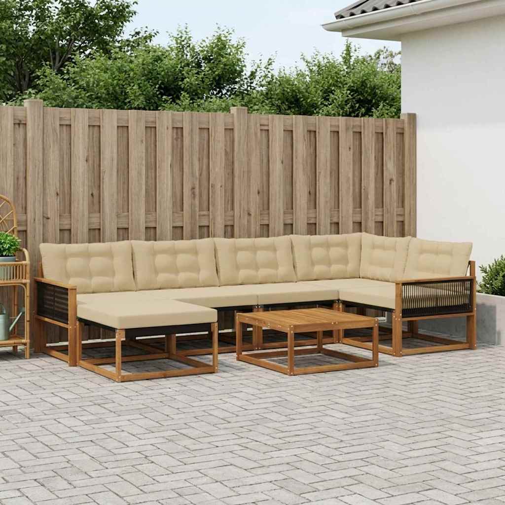 vidaXL Set de canapele de exterior cu pernă 7 pcs Natural și Bej
