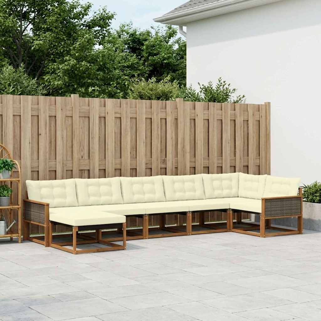 vidaXL Set de canapele de exterior cu pernă 7 pcs Natural și Crem