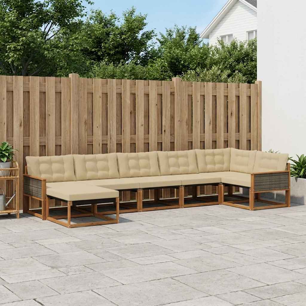 vidaXL Set de canapele de exterior cu pernă 7 pcs Natural și Bej