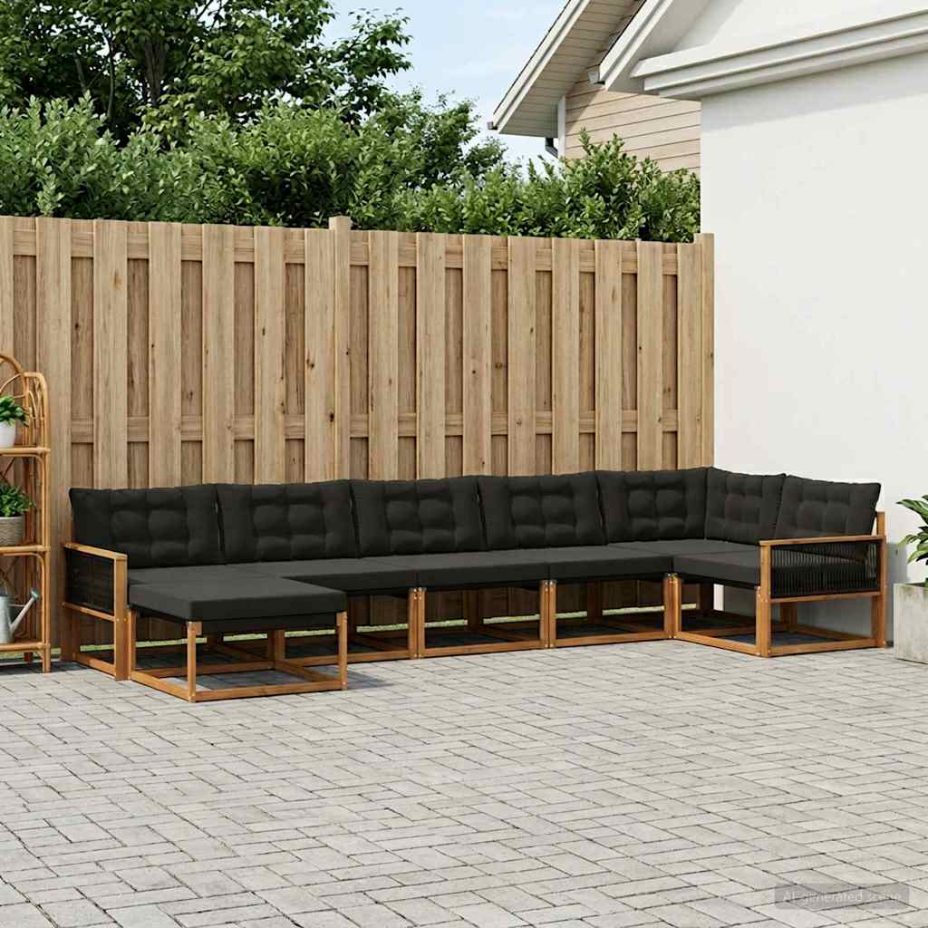 vidaXL Set de canapele de exterior cu pernă 7 pcs Natural și Negru