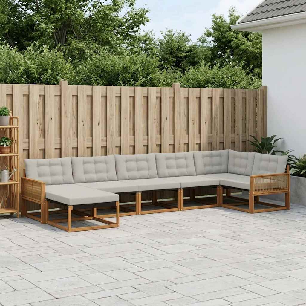 vidaXL Set de canapele de exterior 7 pcs Natural și gri deschis