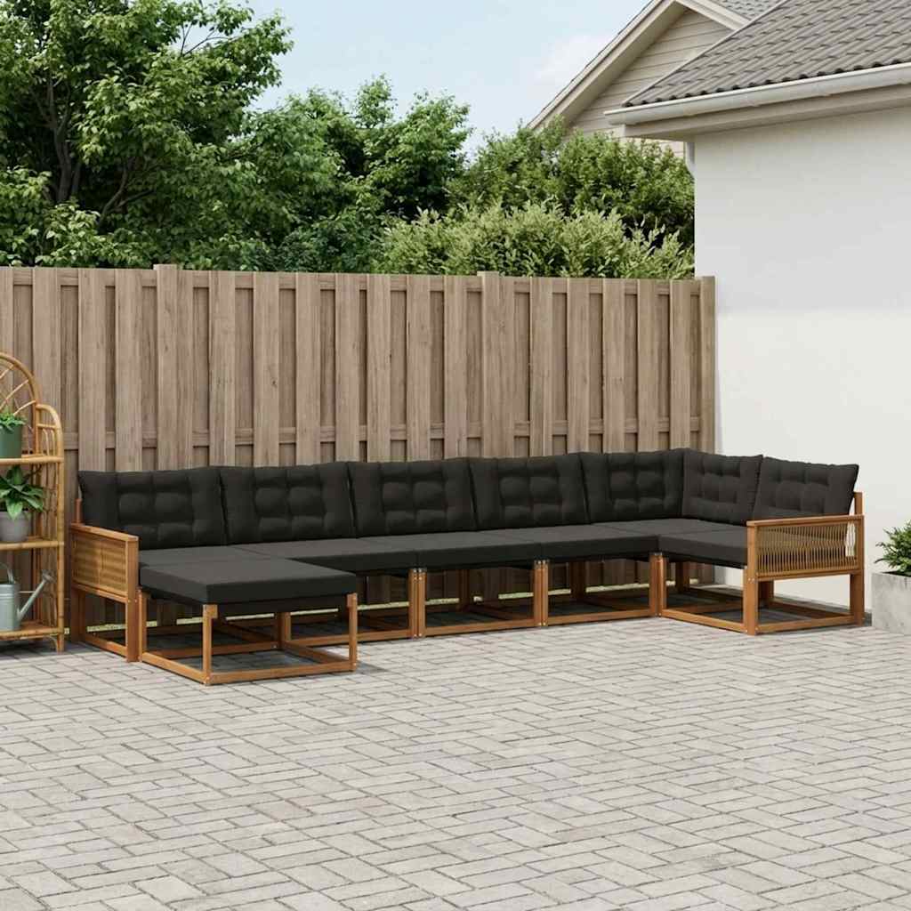 vidaXL Set de canapele de exterior cu pernă 7 pcs Natural și Negru